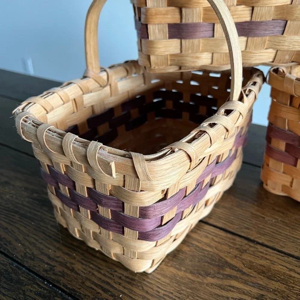 Vintage Hand Woven White Oak Cherokee Gathering Davis Basket Walnut/Bloodroot